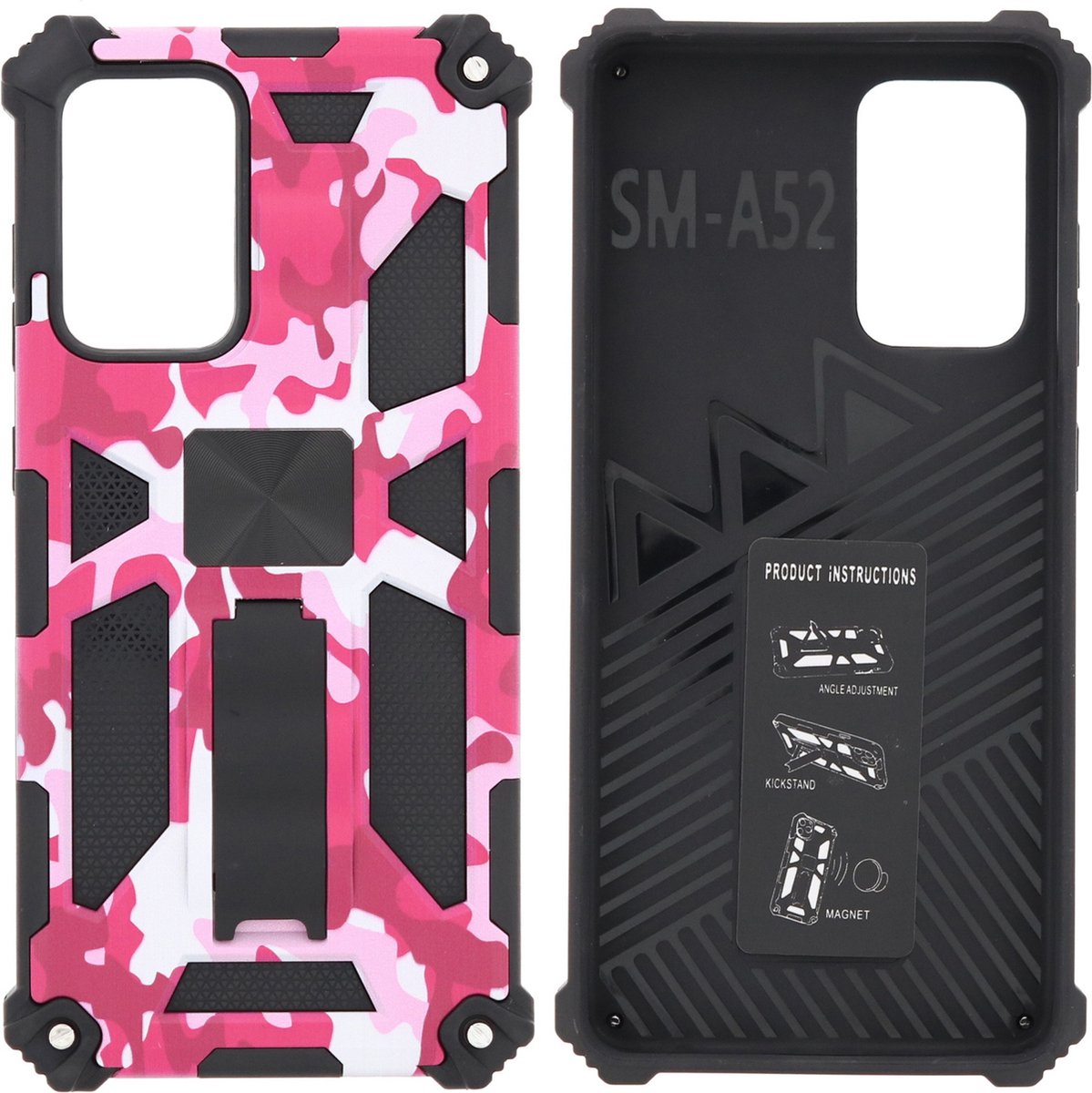 Hoesje Geschikt Voor Samsung Galaxy S20 Plus Hoesje - Rugged Extreme Backcover Camouflage met Kickstand - Pink