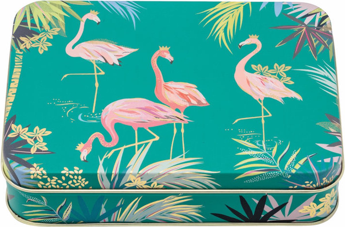 Bewaarblikje Flamingo's groen - Sara Miller London