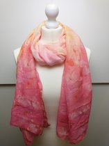 Lange dames sjaal Ariane fantasiemotief roze geel oranje cerise