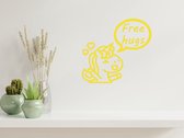 Stickerheld - Muursticker Free hugs - Woonkamer - Eenhoorn/Unicorn - Cadeau - Mat Geel - 55x59.1cm