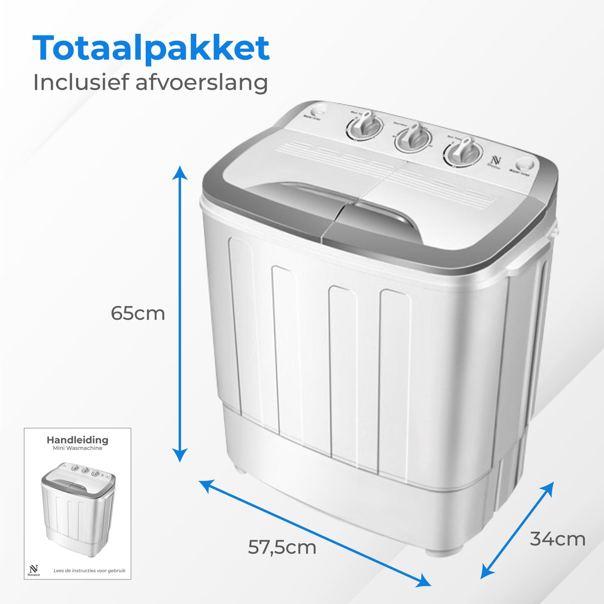 Nuvance – Mini Wasmachine met Dubbele Trommel en Centrifuge - Mini Wasmachine  en... | bol.com