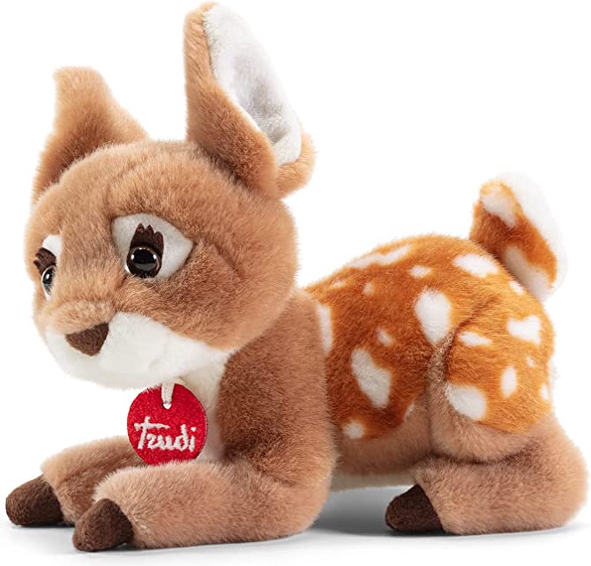 Trudi Classic Knuffel Hert 21 cm - Handgemaakt in Italie - Hoge kwaliteit pluche knuffel - Knuffeldier voor jongens en meisjes - Bruin Wit - 16x18x21 cm maat S