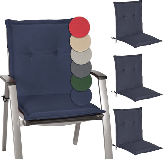 Beautissu Loft NL – Set van 4 Tuinkussens Lage Rug 100x50x6 cm Kussen Donker Blauw Tuinstoelkussens Zitkussen Tuinstoel