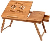 Bamboe laptoptafel, notebooktafel, inklapbaar, met lade, in hoogte verstelbaar, opvouwbare bedtafel voor lezen of ontbijt, tekentafel en eettafel voor bed 55 x (22,8-31) x 35 cm