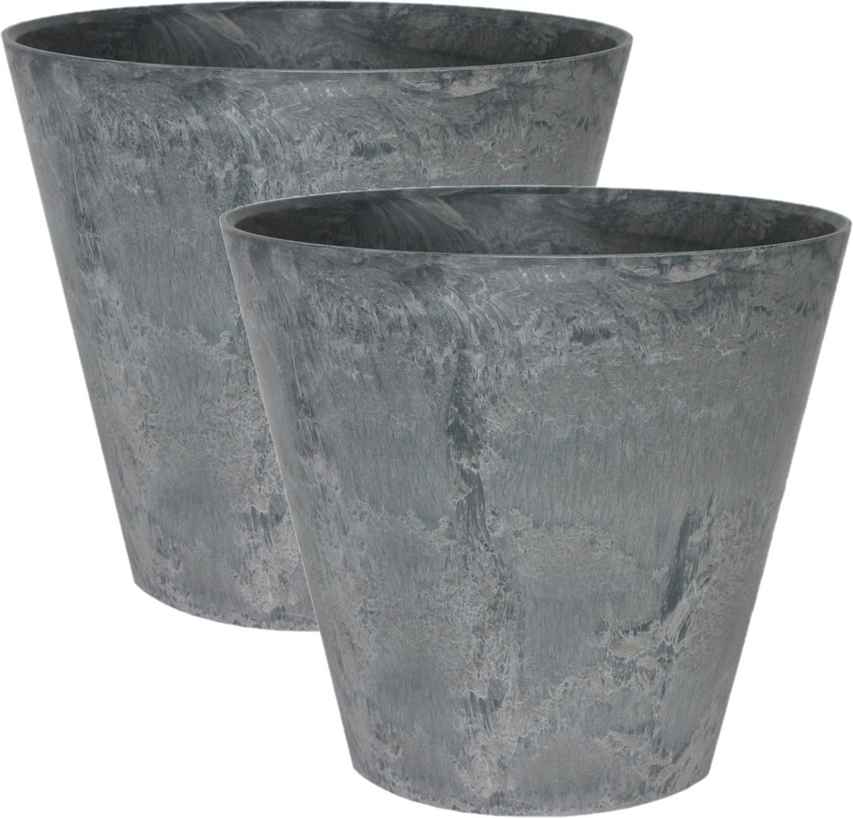 Ter Steege Plantenpot - 2x stuks - tijdloze natuursteen look - D32 x H29 cm - Artstone grijs - bloempot