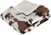 Fleece deken/fleeceplaid wit/bruin koeienprint 130 x 160 cm polyester - Bankdeken - Fleece deken - Fleece plaid