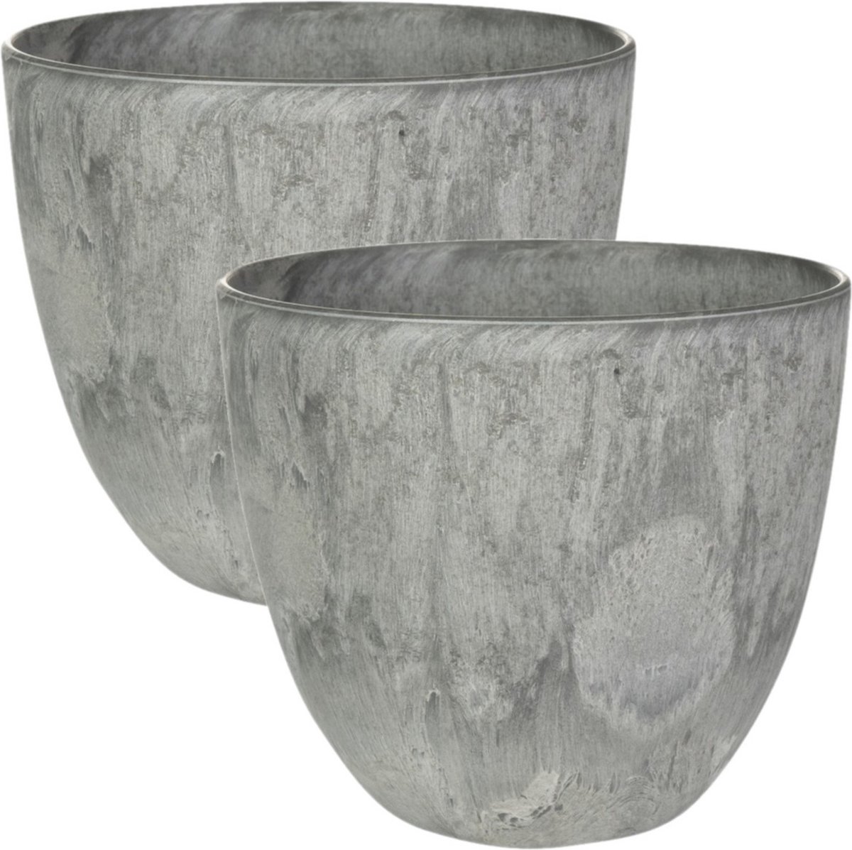 Ter Steege Bloempot - 2x - grijs - natuursteen look - D17 x H15 cm - voor binnen/buiten