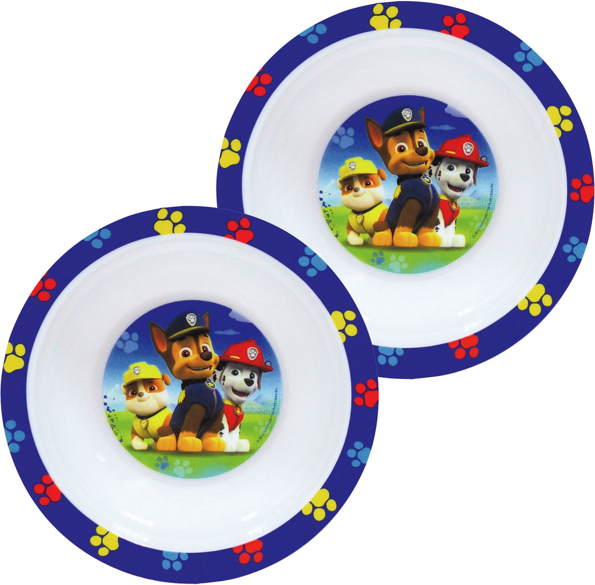 Goedkoopste 2x stuks kunststof ontbijtbordje diep Paw Patrol 16 cm - Onbreekbare kinder bordjes