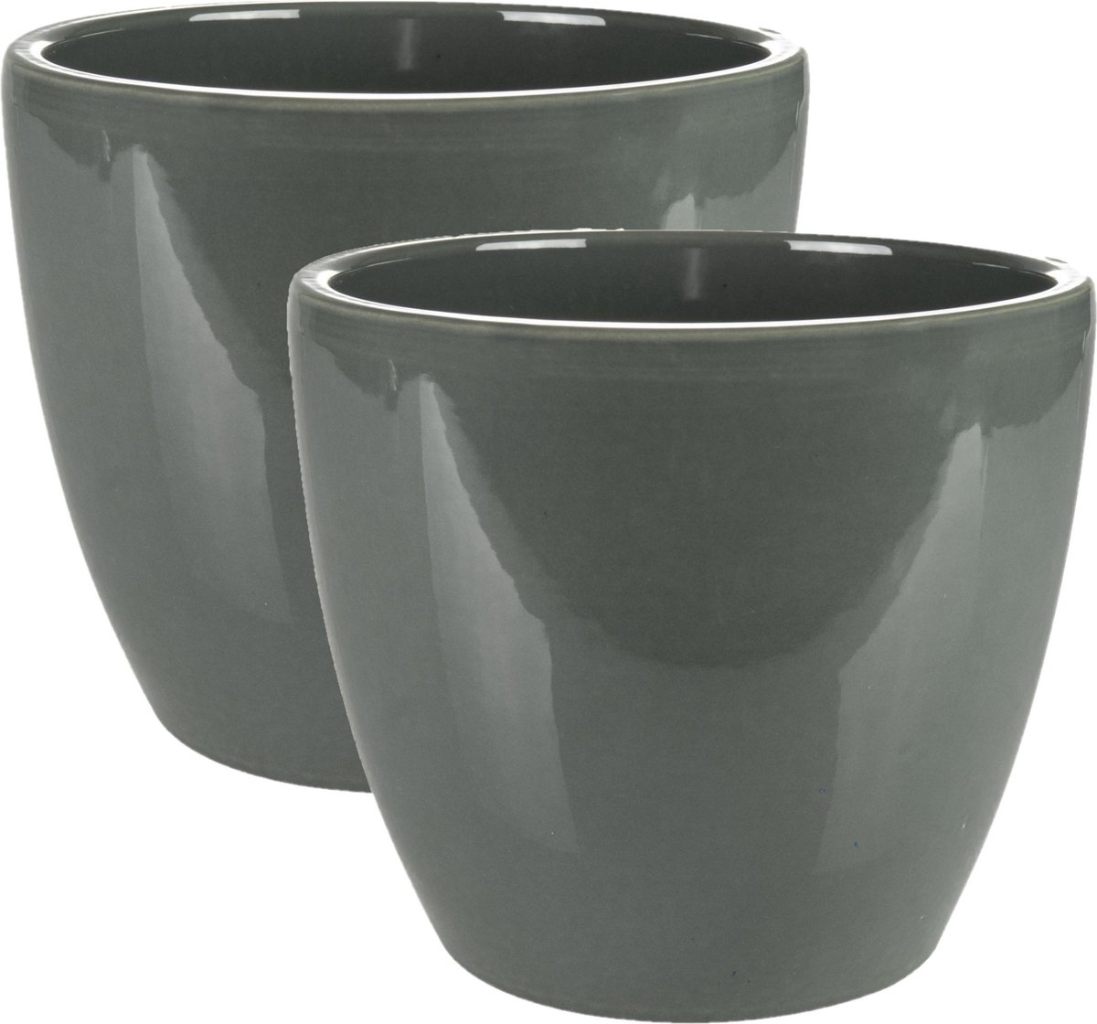 Ter Steege Bloempot - 2x - antraciet - glans - Scandinavisch - 15 x 12 cm - plantenpot