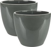 2x stuks plantenpot/bloempot in een strakke Scandinavische look antraciet Dia 15 cm en Hoogte 12 cm glanzend