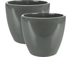 Ter Steege Bloempot - 2x - antraciet - glans - Scandinavisch - 15 x 12 cm - plantenpot