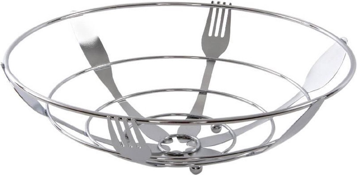 Items fruitschaal - zilver - metaal - 26v cm - rond - fruitmand
