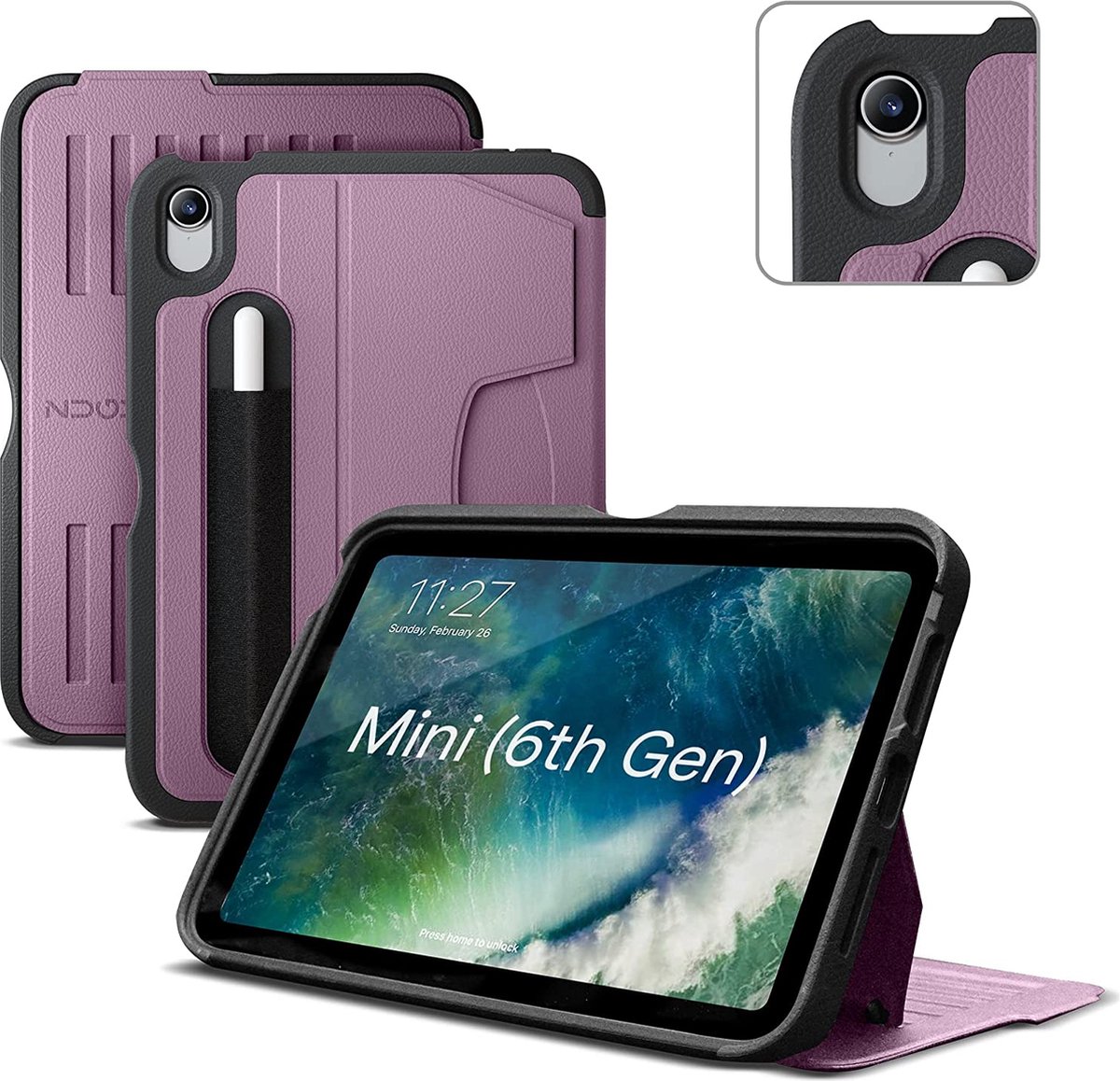 Zugu case - iPad mini Gen 6 (2021) - oersterke luxe flip-over case - volledige 360˚ bescherming – met multifunctionele standaard functie – geschikt voor Apple Pencil - Berry