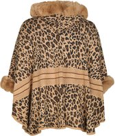 Paprika Dames Poncho met dierenhuidprint en imitatiebont - Jas - Maat One Size