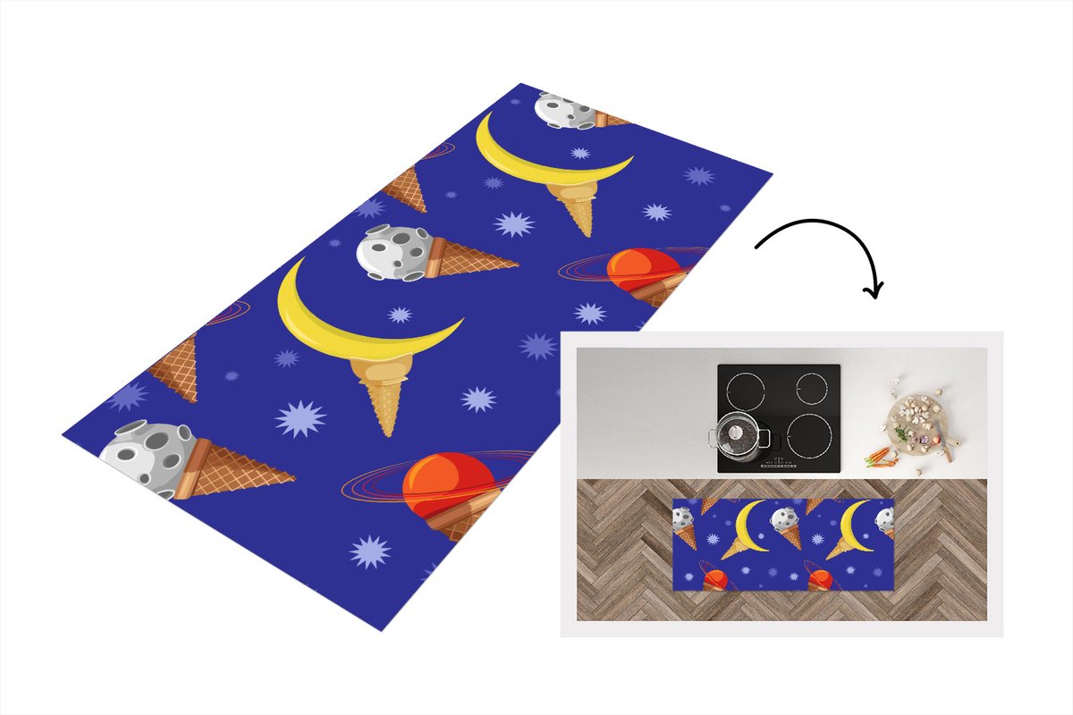 KitchenYeah Keukenloper - Loper keuken - Planeten - IJshoorntjes - Patronen - 120x50 cm - Keukenloper vinyl Multicolor