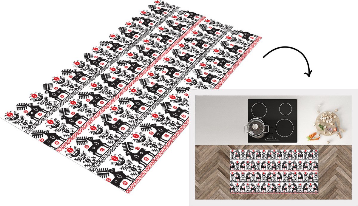 KitchenYeah Keukenloper - Loper keuken - Hert - Patroon - Zwart - Rood - Keukenloper vinyl, foto 6
