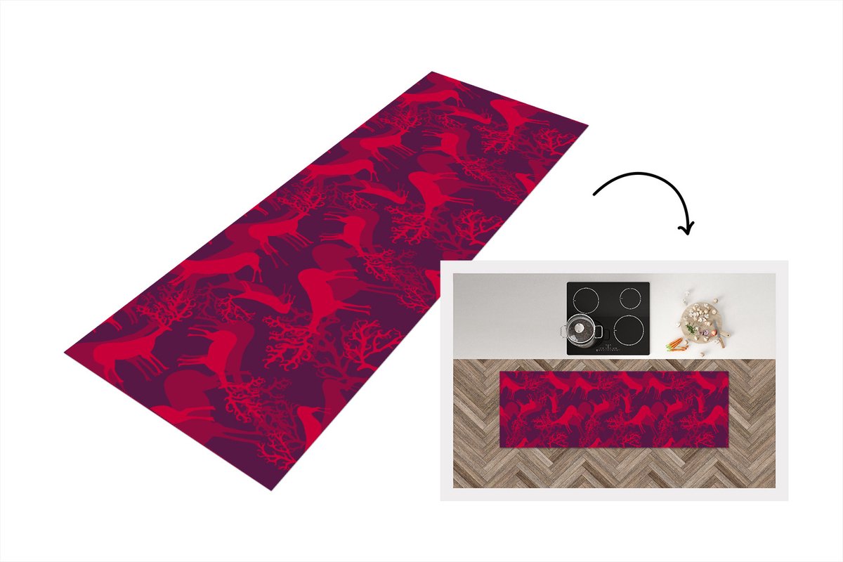 KitchenYeah Keukenloper - Loper keuken - Hert - Patroon - Kleuren - 180x60 cm - Keukenloper vinyl Multicolor