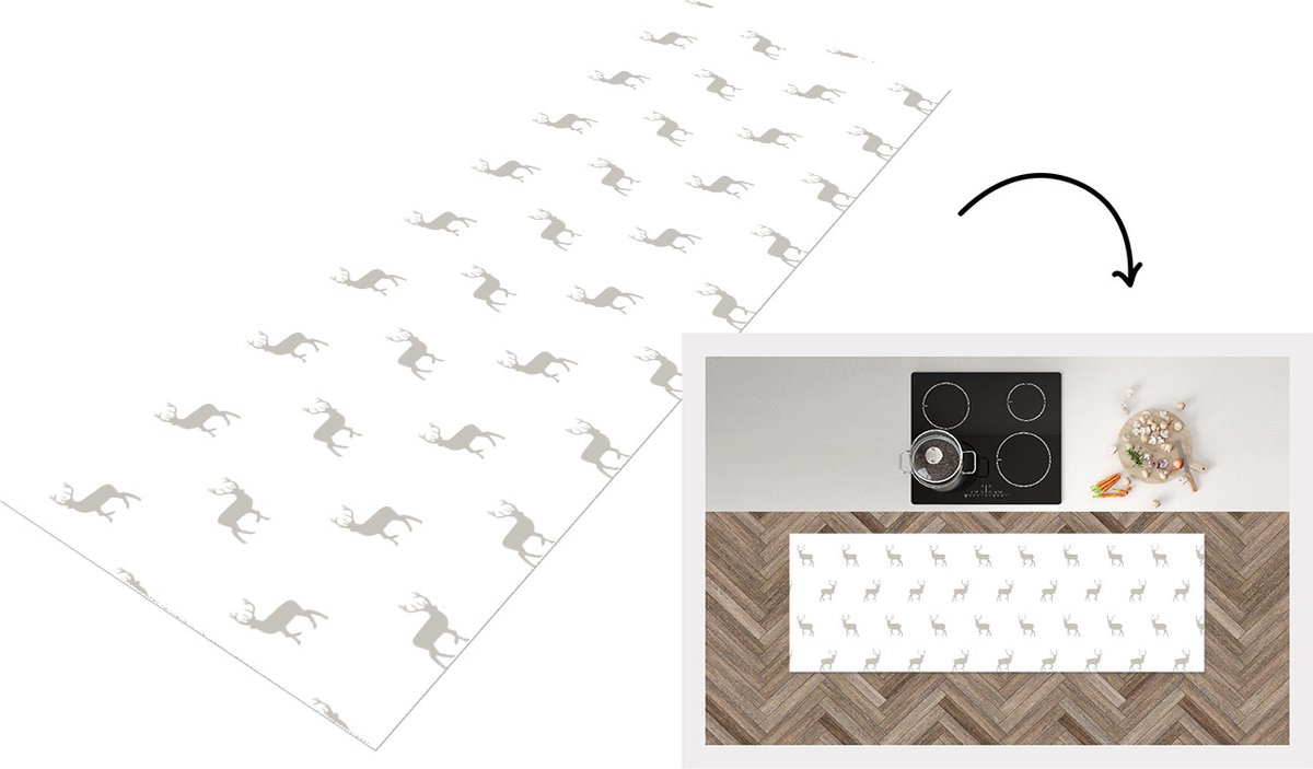 KitchenYeah Keukenloper - Loper keuken - Patronen - Hert - Wit - 150x50 cm - Keukenloper vinyl Multicolor