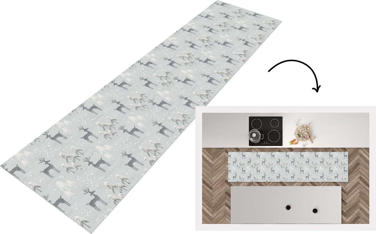 KitchenYeah Keukenloper - Loper keuken - Patronen - Hert - Winter - 200x50 cm - Keukenloper vinyl Multicolor