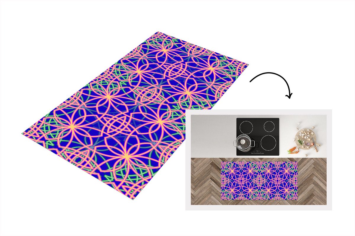 KitchenYeah Keukenloper - Loper keuken - Bloemen - Neon - Patroon - 120x60 cm - Keukenloper vinyl Multicolor