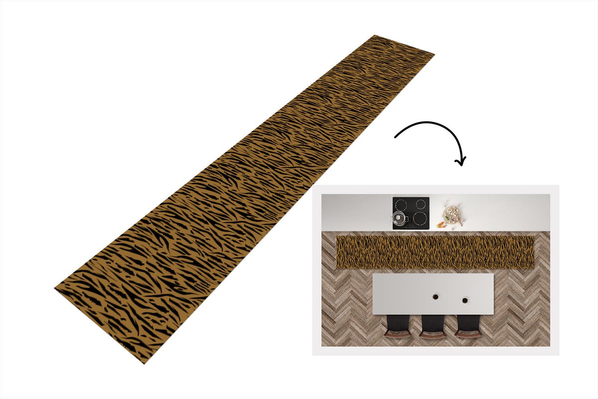KitchenYeah Keukenloper - Loper keuken - Patronen - Tijgerprint - Bont - 300x50 cm - Keukenloper vinyl Multicolor