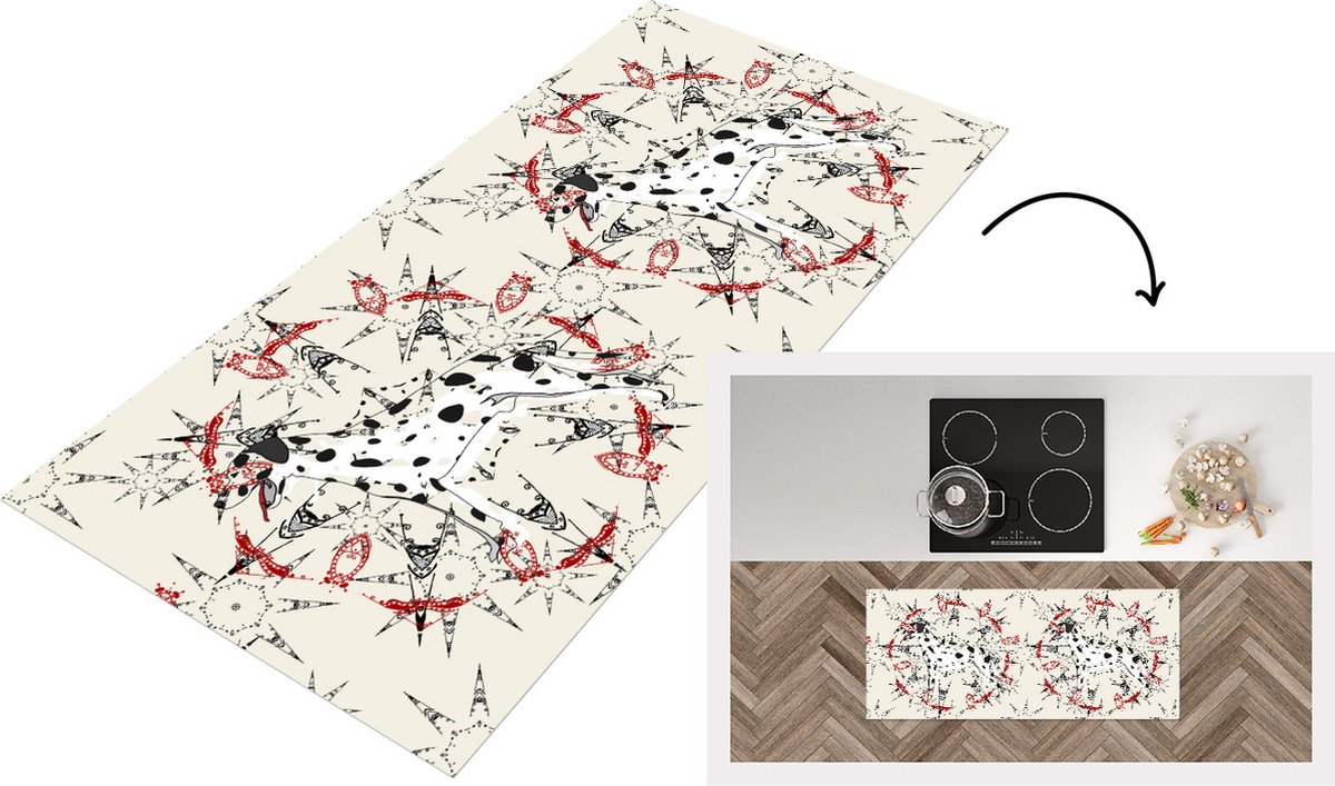 KitchenYeah Keukenloper - Loper keuken - Abstract - Hond - Patronen - Dalmatiër - 120x50 cm - Keukenloper vinyl Multicolor