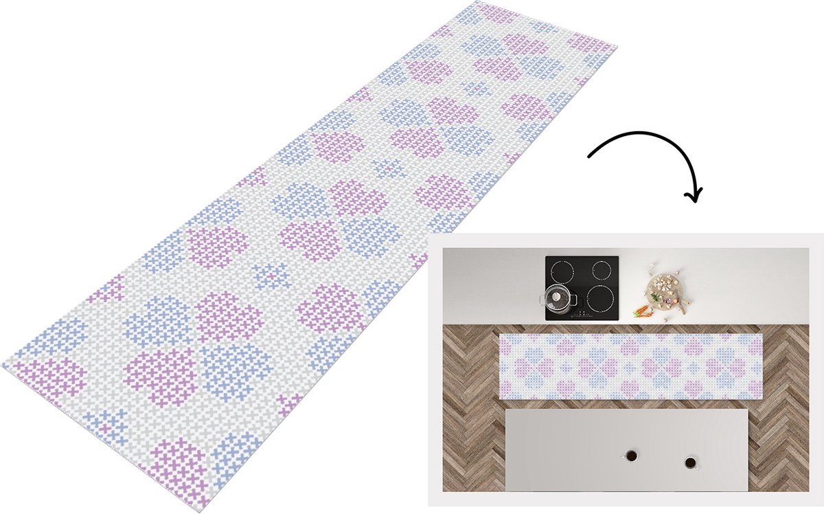 KitchenYeah Keukenloper - Loper keuken - Klaver - Patronen - Paars - Keukenloper vinyl, foto 5