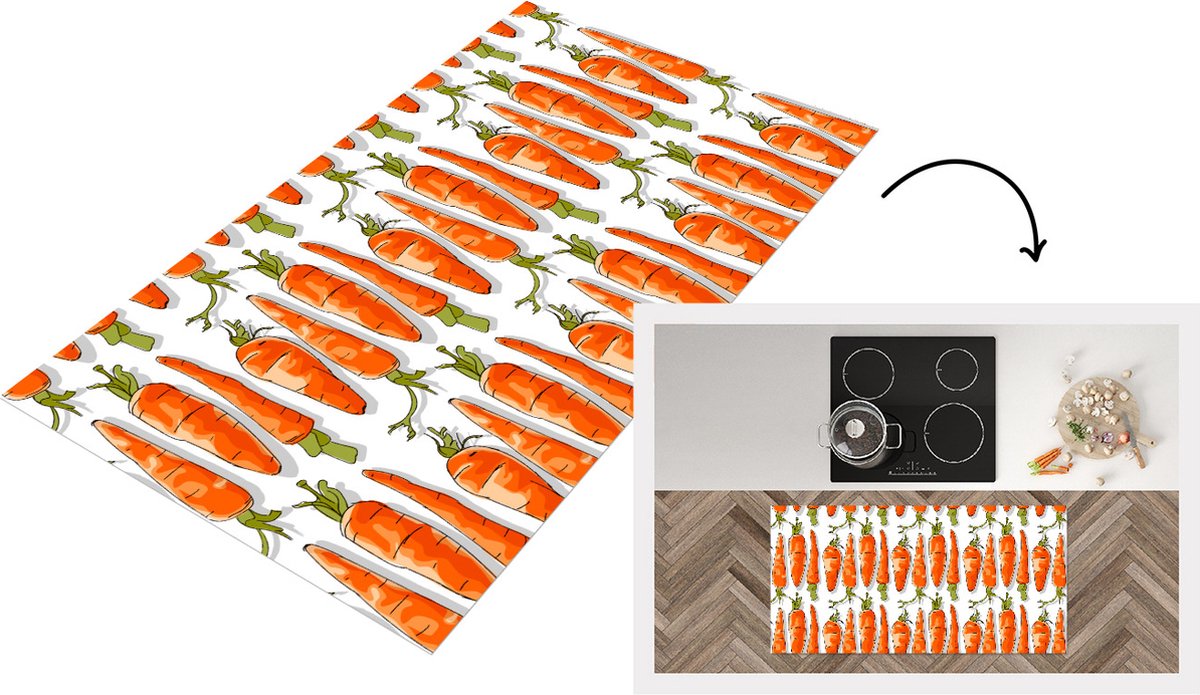 KitchenYeah Keukenloper - Loper keuken - Wortel - Groenten - Patronen - 120x60 cm - Keukenloper vinyl Multicolor