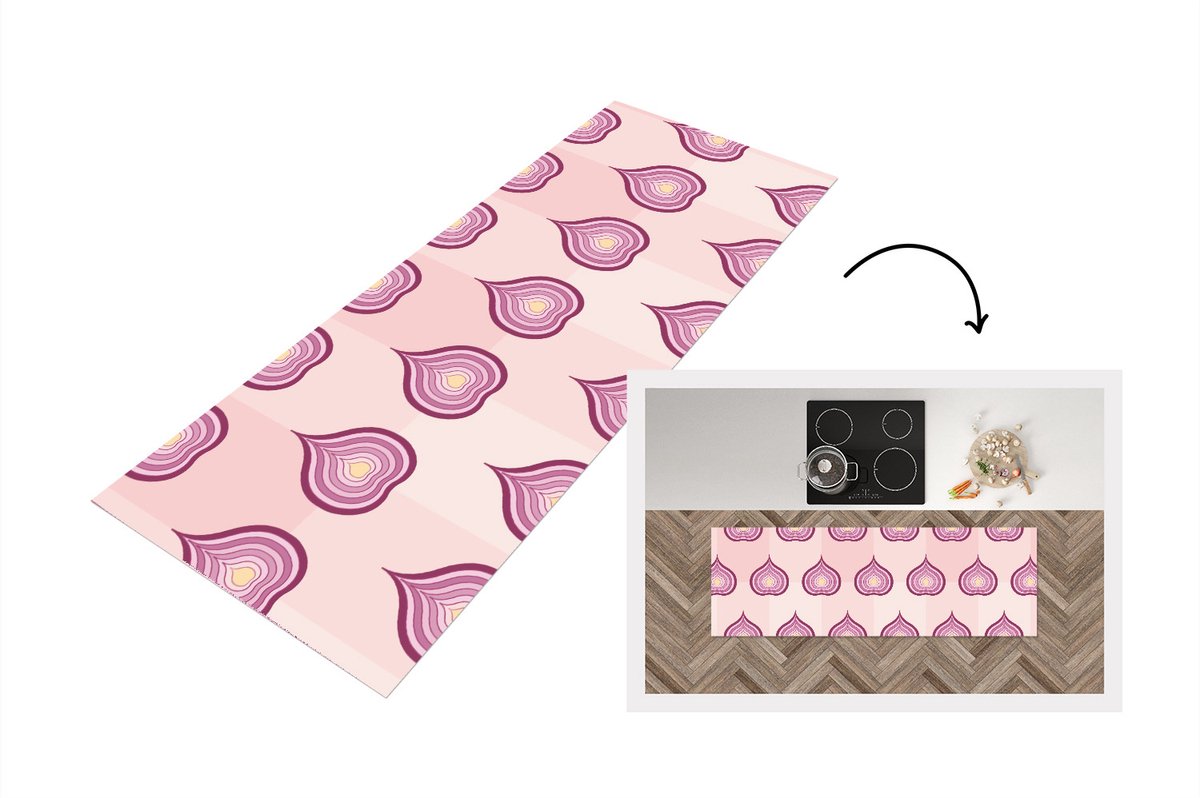 KitchenYeah Keukenloper - Loper keuken - Paars - Patronen - Uien - 150x50 cm - Keukenloper vinyl Multicolor