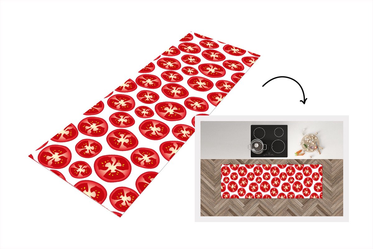 Keukenloper - Loper keuken - Tomaat - Patroon - Fruit - Groente - 150x50 cm - Keukenloper