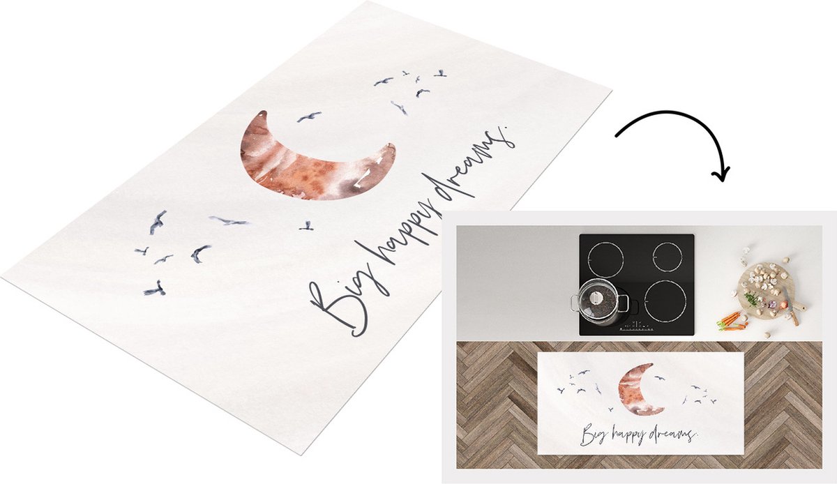 KitchenYeah Keukenloper - Loper keuken - Spreuken - Big happy dreams - Quotes - Kinderen - 120x60 cm - Keukenloper vinyl Multicolor