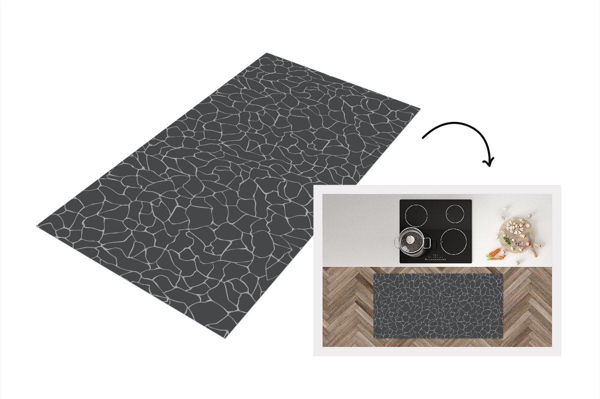 KitchenYeah Keukenloper - Loper keuken - Design - Geometrie - Zwart - 120x60 cm - Keukenloper vinyl Multicolor