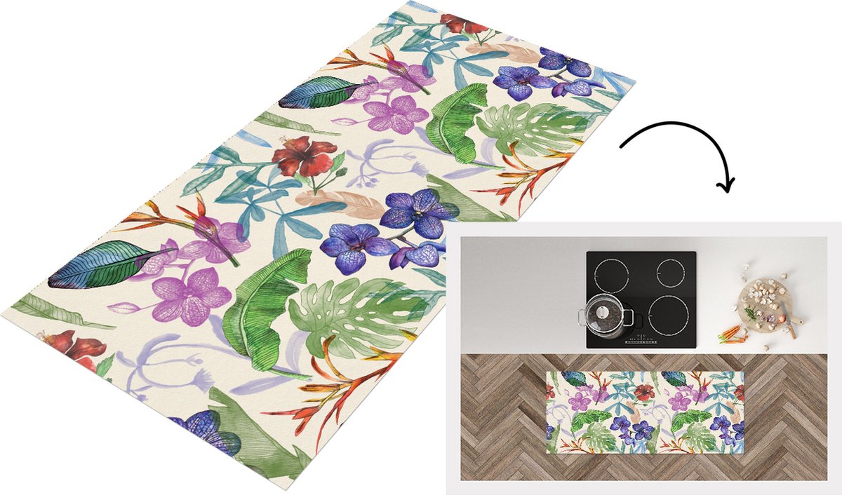 KitchenYeah Keukenloper - Loper keuken - Jungle - Bloemen - Patronen - 120x50 cm - Keukenloper vinyl Multicolor