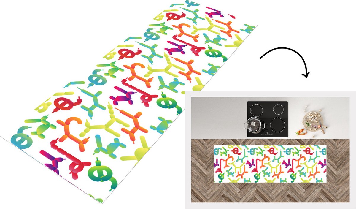 KitchenYeah Keukenloper - Loper keuken - Ballon - Patronen - Dieren - 180x60 cm - Keukenloper vinyl Multicolor
