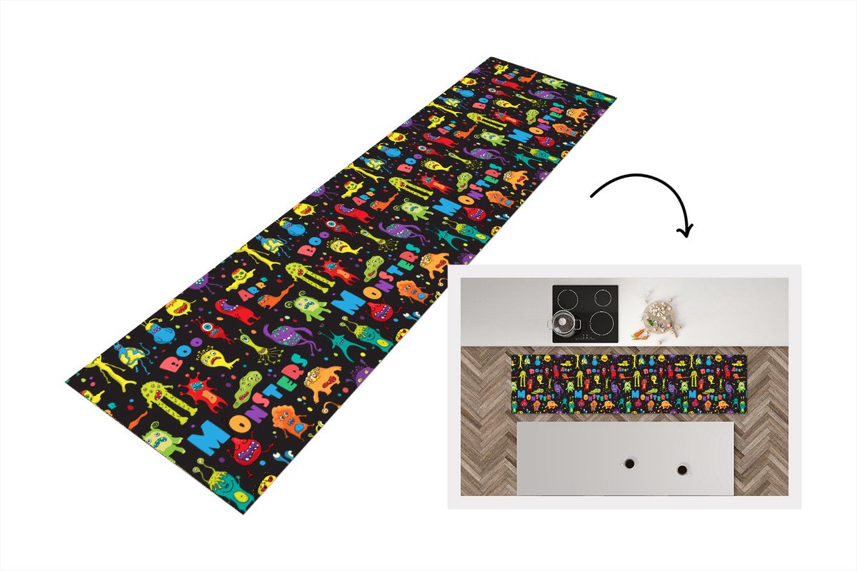 KitchenYeah Keukenloper - Loper keuken - Design - Monster - Feest - Kinderen - Keukenloper vinyl multicolor, foto 2