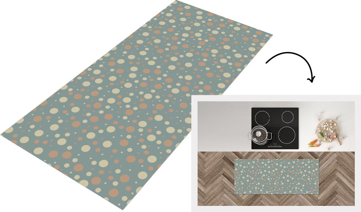 KitchenYeah Keukenloper - Loper keuken - Stippen - Patroon - Grijs - 120x50 cm - Keukenloper vinyl Multicolor