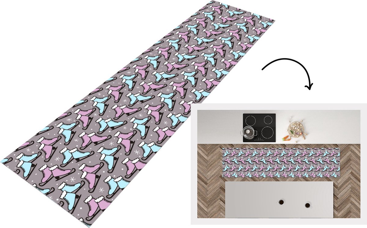 Keukenloper - Loper keuken - Schaatsen - Patroon - Winter - 200x50 cm - Keukenloper vinyl