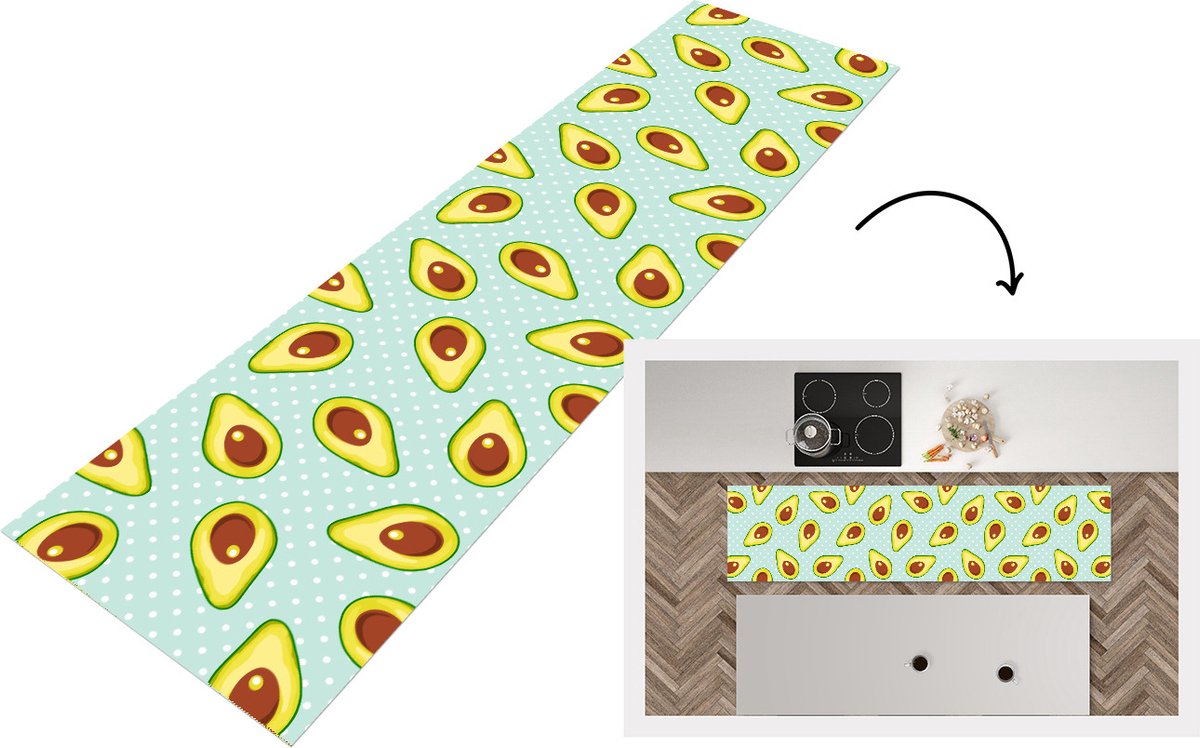 KitchenYeah Keukenloper - Loper keuken - Avocado - Patronen - Stippen - 240x60 cm - Keukenloper vinyl Multicolor
