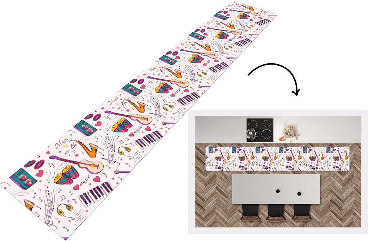 KitchenYeah Keukenloper - Loper keuken - Muziek - Instrumenten - Quotes - 300x50 cm - Keukenloper vinyl Multicolor