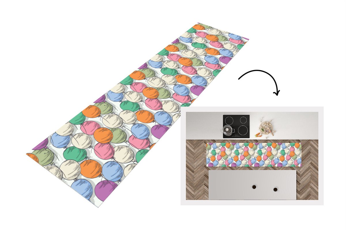 KitchenYeah Keukenloper - Loper keuken - Ballonnen - Patroon - Feest - Keukenloper vinyl multicolor, foto 3
