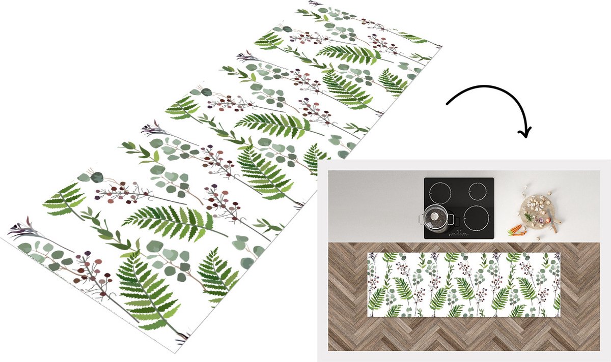 KitchenYeah Keukenloper - Loper keuken - Planten - Patronen - Bladeren - Kruiden - 180x60 cm - Keukenloper vinyl Multicolor