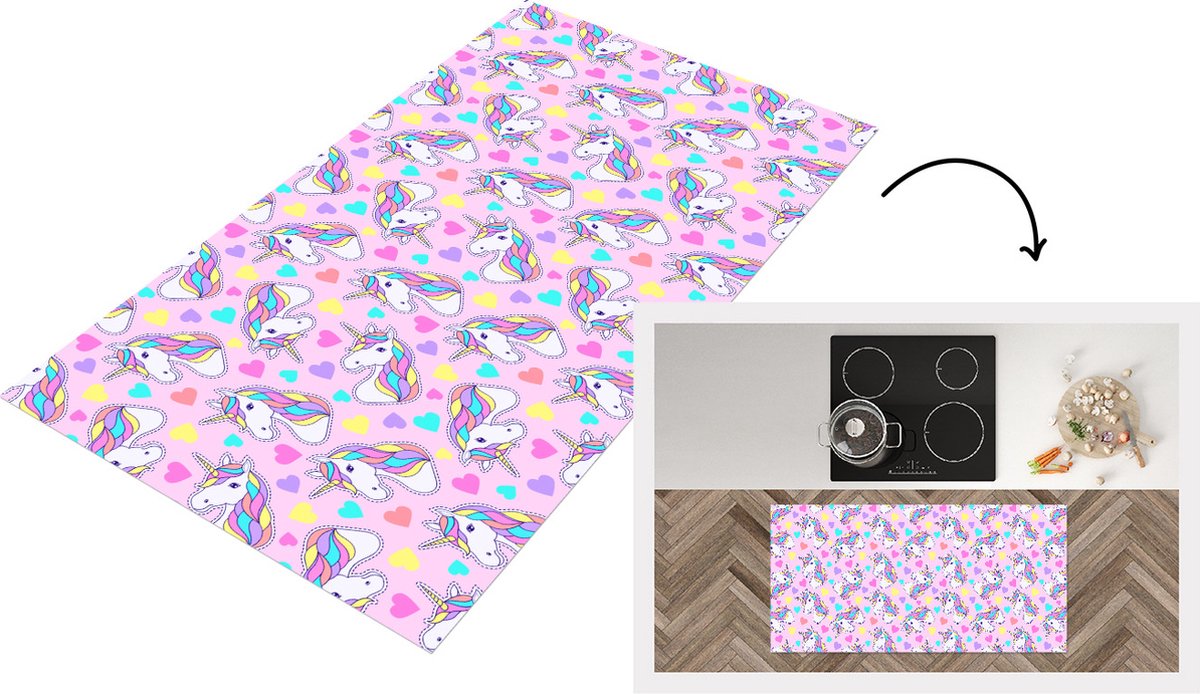 KitchenYeah Keukenloper - Loper keuken - Eenhoorn - Regenboog - Patronen - 120x60 cm - Keukenloper vinyl Multicolor