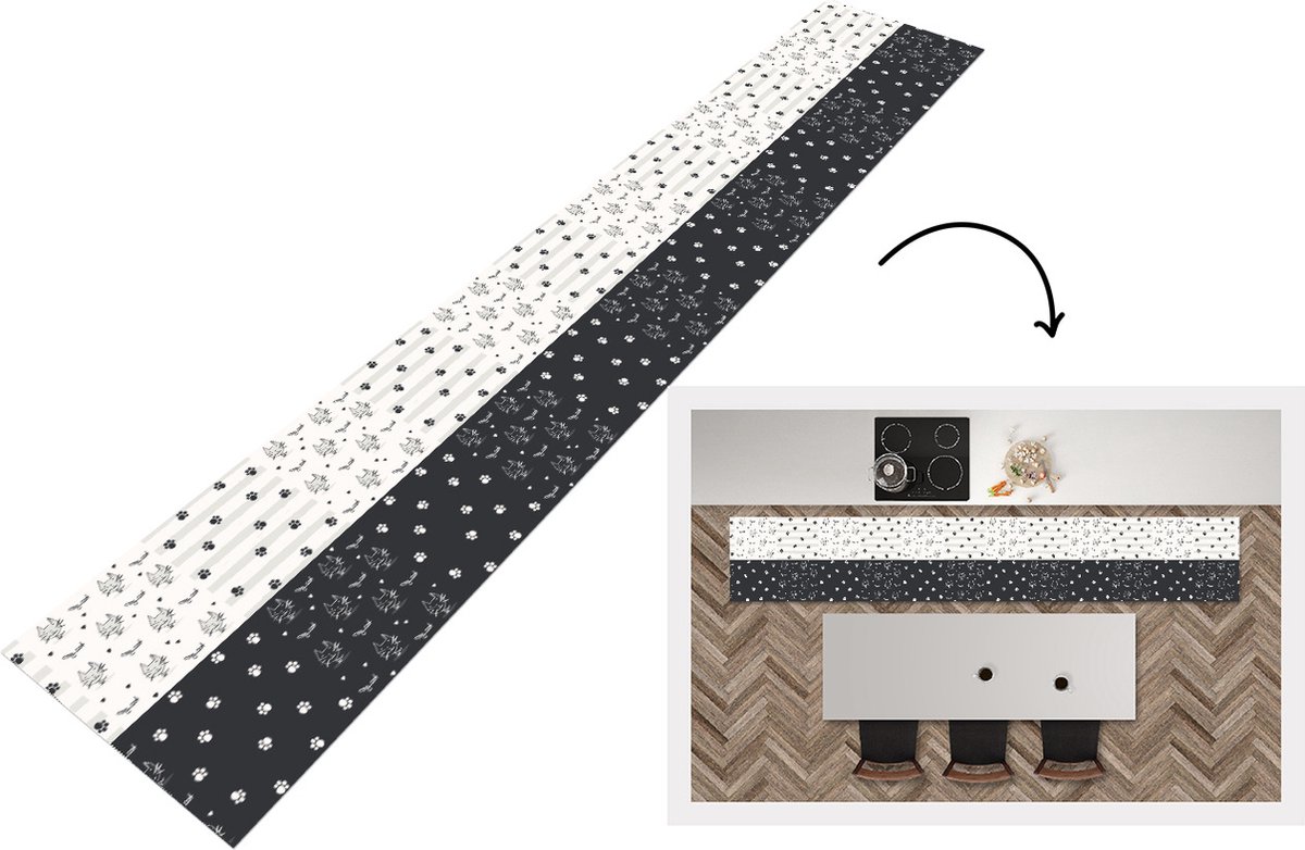 KitchenYeah Keukenloper - Loper keuken - Katten - Pootjes - Patronen - Huisdier - 300x50 cm - Keukenloper vinyl Multicolor