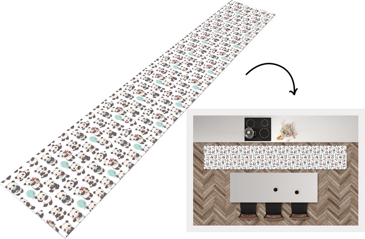 KitchenYeah Keukenloper - Loper keuken - Cadeau - Panda - Patroon - 300x50 cm - Keukenloper vinyl Multicolor
