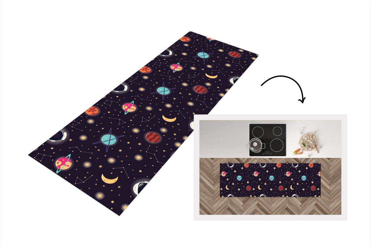 KitchenYeah Keukenloper - Loper keuken - Space - Zodiac - Sterren - Design - Heelal - 150x50 cm - Keukenloper vinyl Multicolor