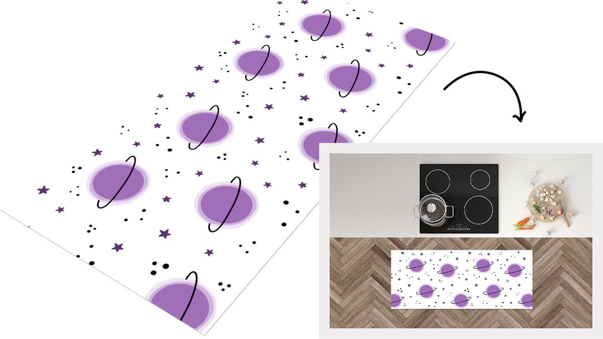 KitchenYeah Keukenloper - Loper keuken - Space - Planeten - Sterren - Ruimtevaart - Patroon - 120x50 cm - Keukenloper vinyl Multicolor