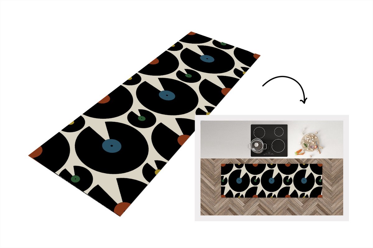 KitchenYeah Keukenloper - Loper keuken - Muziek - Platen - Patronen - 150x50 cm - Keukenloper vinyl Multicolor