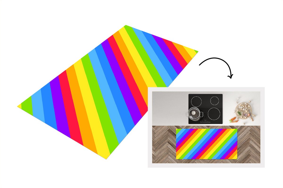 KitchenYeah Keukenloper - Loper keuken - Regenboog - Patronen - Pride - 120x60 cm - Keukenloper vinyl Multicolor