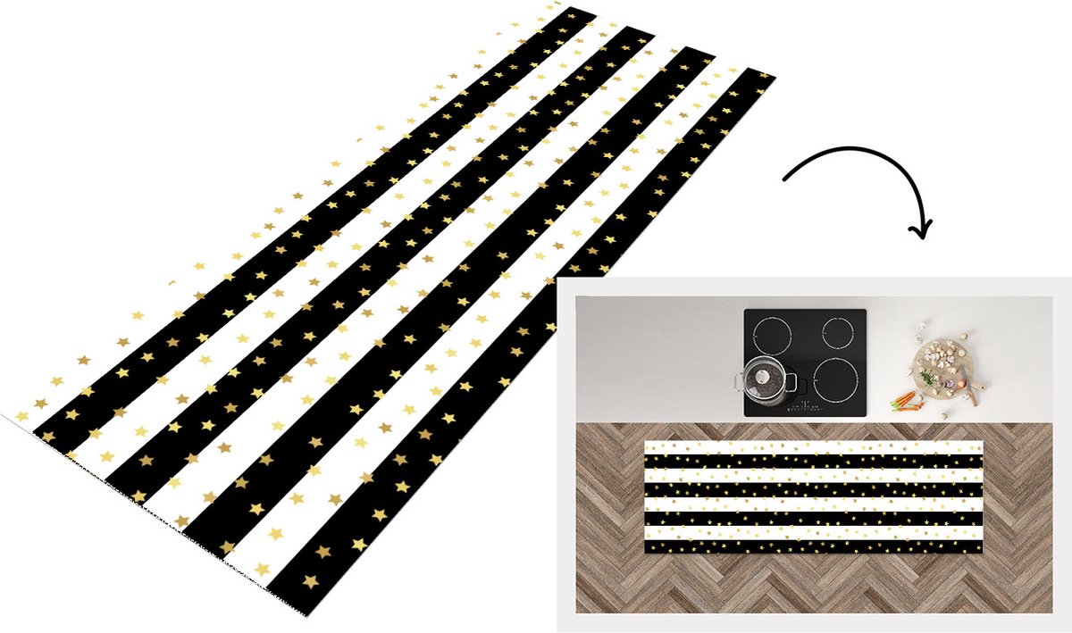 KitchenYeah Keukenloper - Loper keuken - Sterren - Goud - Confetti - Patronen - 150x50 cm - Keukenloper vinyl Multicolor