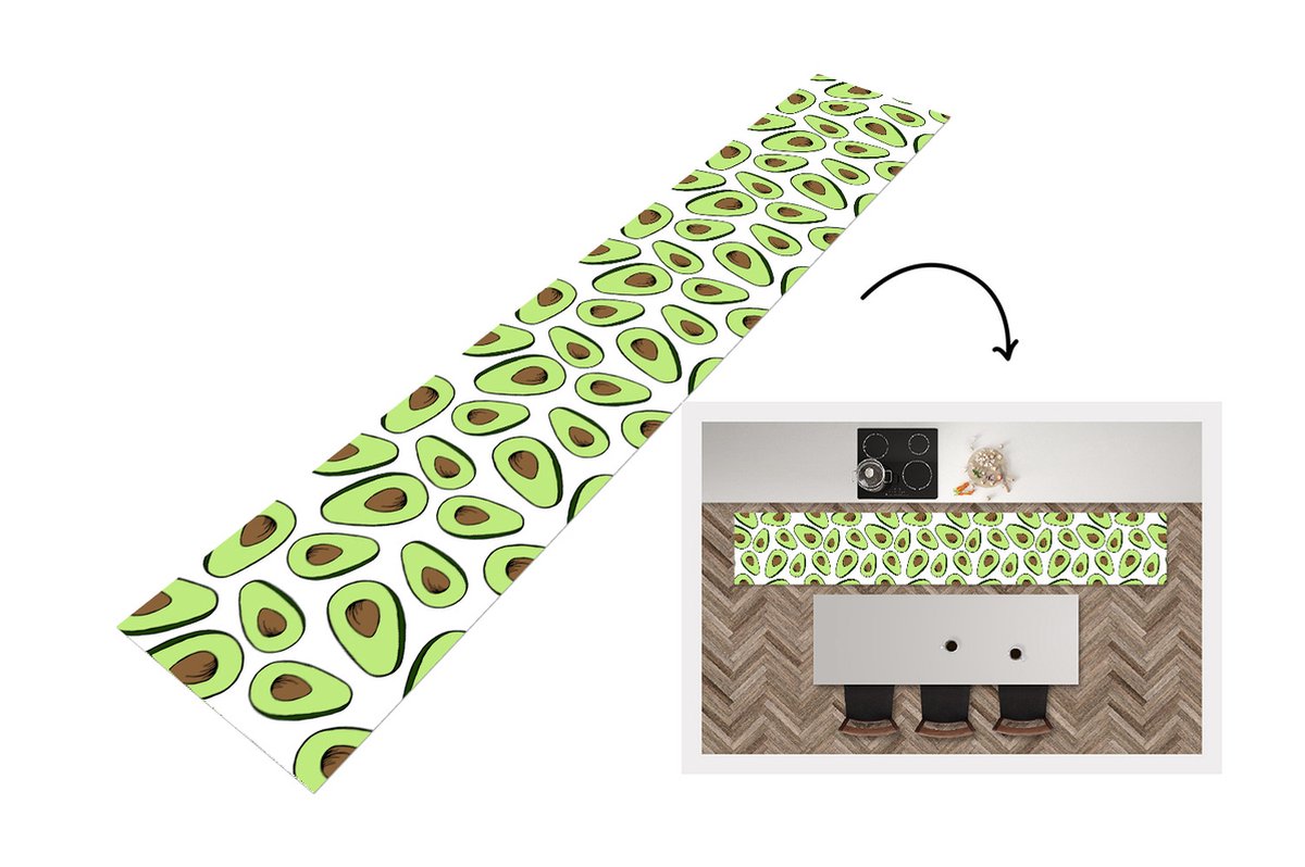 KitchenYeah Keukenloper - Loper keuken - Avocado - Patronen - Pastel - 300x50 cm - Keukenloper vinyl Multicolor